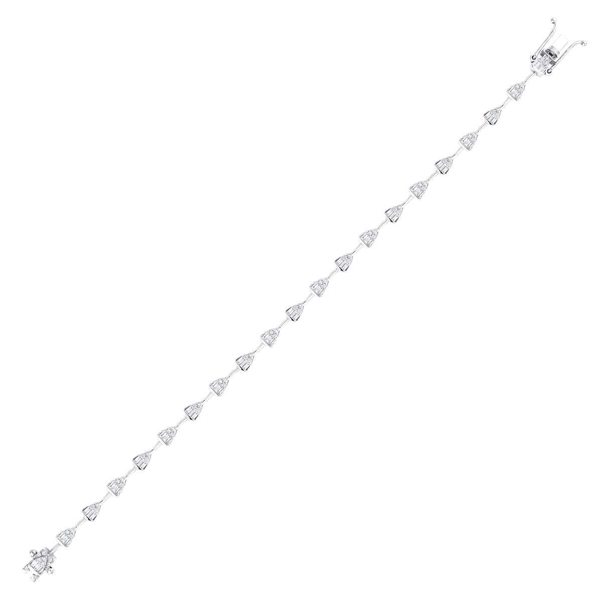 1.03 ct tw natural diamond baguette teardrop station bracelet in 14K white gold, the whole bracelet with its box clasp