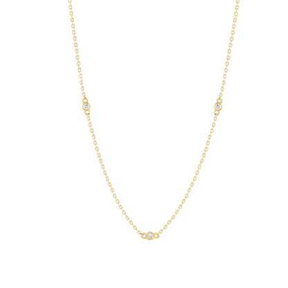 0.26 ct tw natural diamond bezel station necklace in 14K solid yellow gold, front view