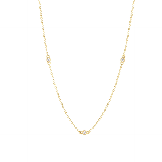 0.26 ct tw natural diamond bezel station necklace in 14K solid yellow gold, front view