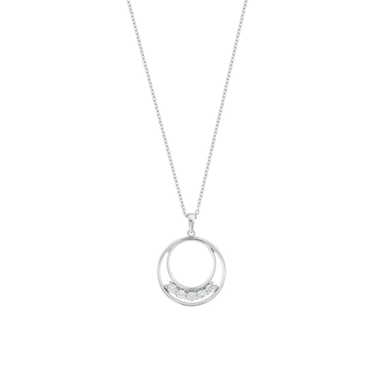 Natural diamond double circle pendant necklace in 14K white gold on a fine cable chain, front view
