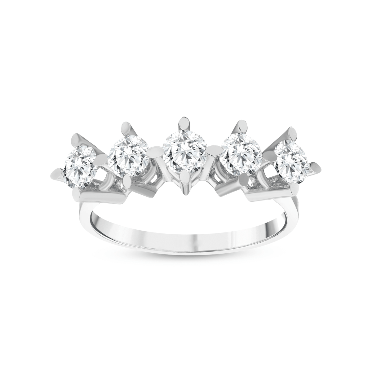 1.16 ct natural diamond five-stone crown ring in 14K white gold, front view