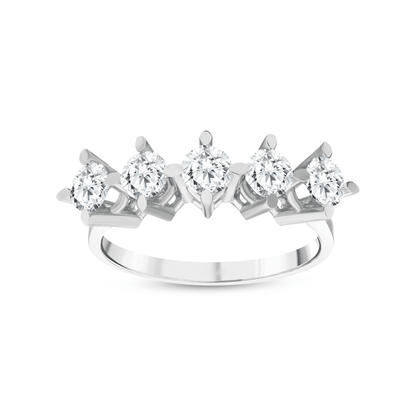1.16 ct natural diamond five-stone crown ring in 14K white gold, front view