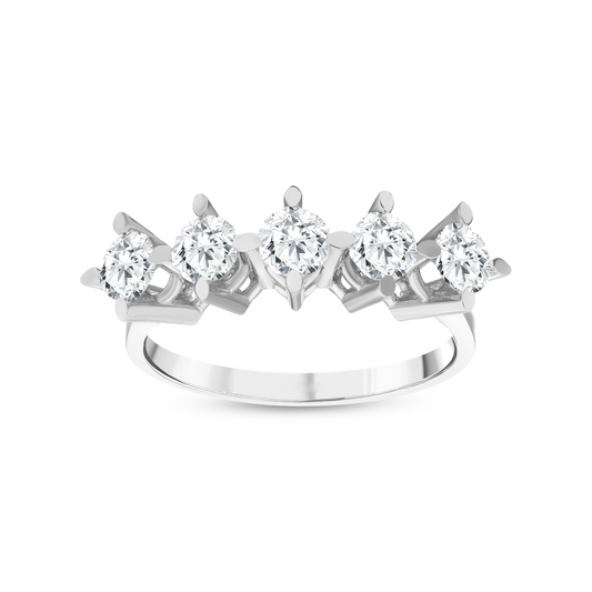 1.16 ct natural diamond five-stone crown ring in 14K white gold, front view