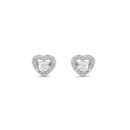 0.36 ct natural diamond heart halo stud earrings in 18K white gold, front view of the pair