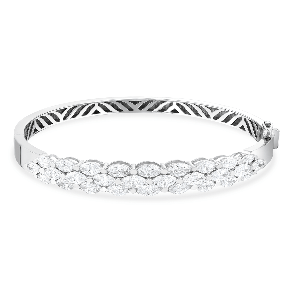 3.84 ct natural diamond marquise three-row bangle bracelet in 18K white gold, front view