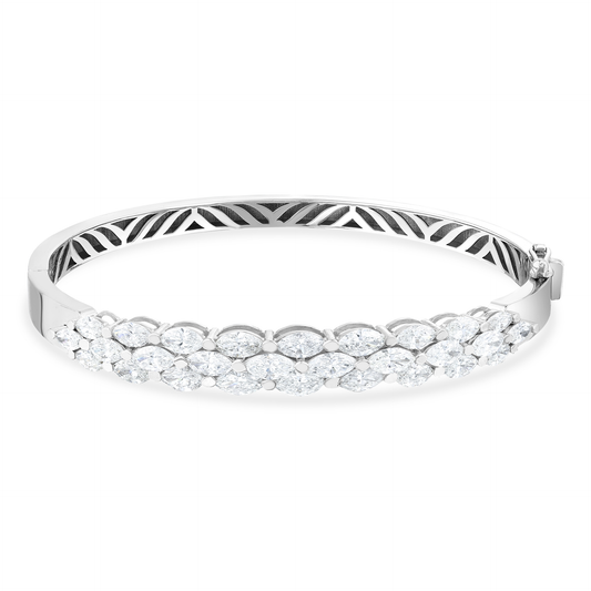 3.84 ct natural diamond marquise three-row bangle bracelet in 18K white gold, front view