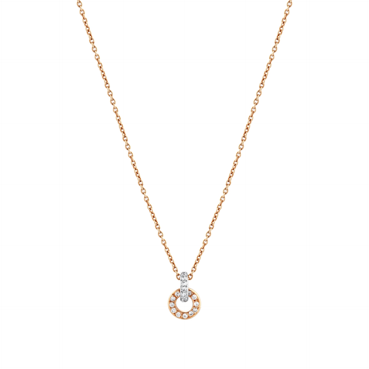 Natural diamond open circle pendant necklace in 18K rose gold on a fine chain, front view