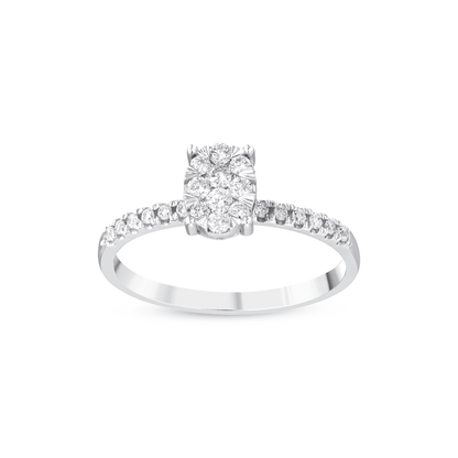 0.27 ct tw natural diamond oval illusion cluster ring in 14K solid white gold, front view on white