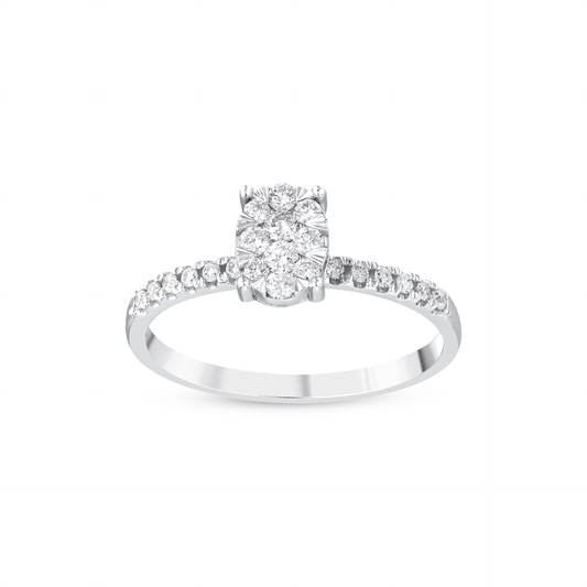 0.27 ct tw natural diamond oval illusion cluster ring in 14K solid white gold, front view on white