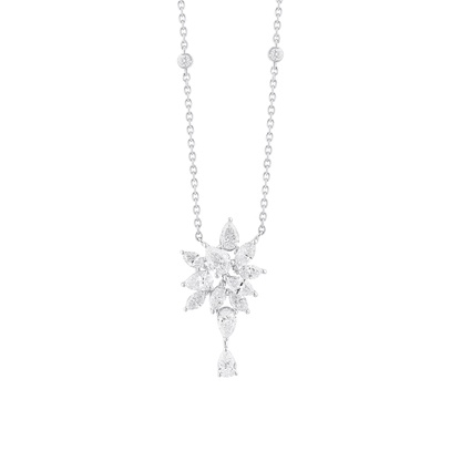 2.59 ct natural diamond pear and marquise cluster drop necklace in 18K white gold, front view