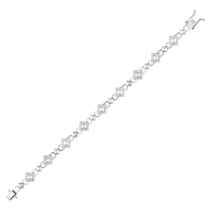 0.92 ct natural diamond pyramid station link bracelet in 14K solid white gold, laid out in full with its box clasp