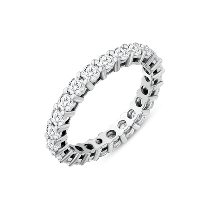 1.71 ct tw natural diamond full eternity ring in 14K solid white gold, round brilliants in shared claws, three-quarter view on white