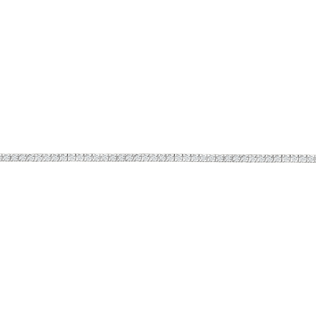 Close view of the square four-claw links of the natural diamond tennis bracelet in 14K white gold