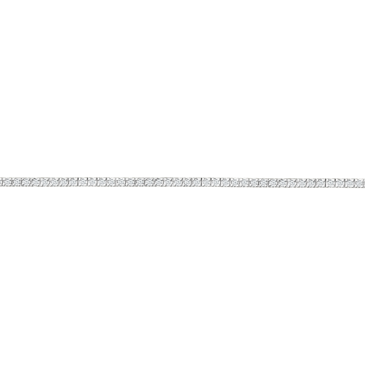 Close view of the square four-claw links of the natural diamond tennis bracelet in 14K white gold