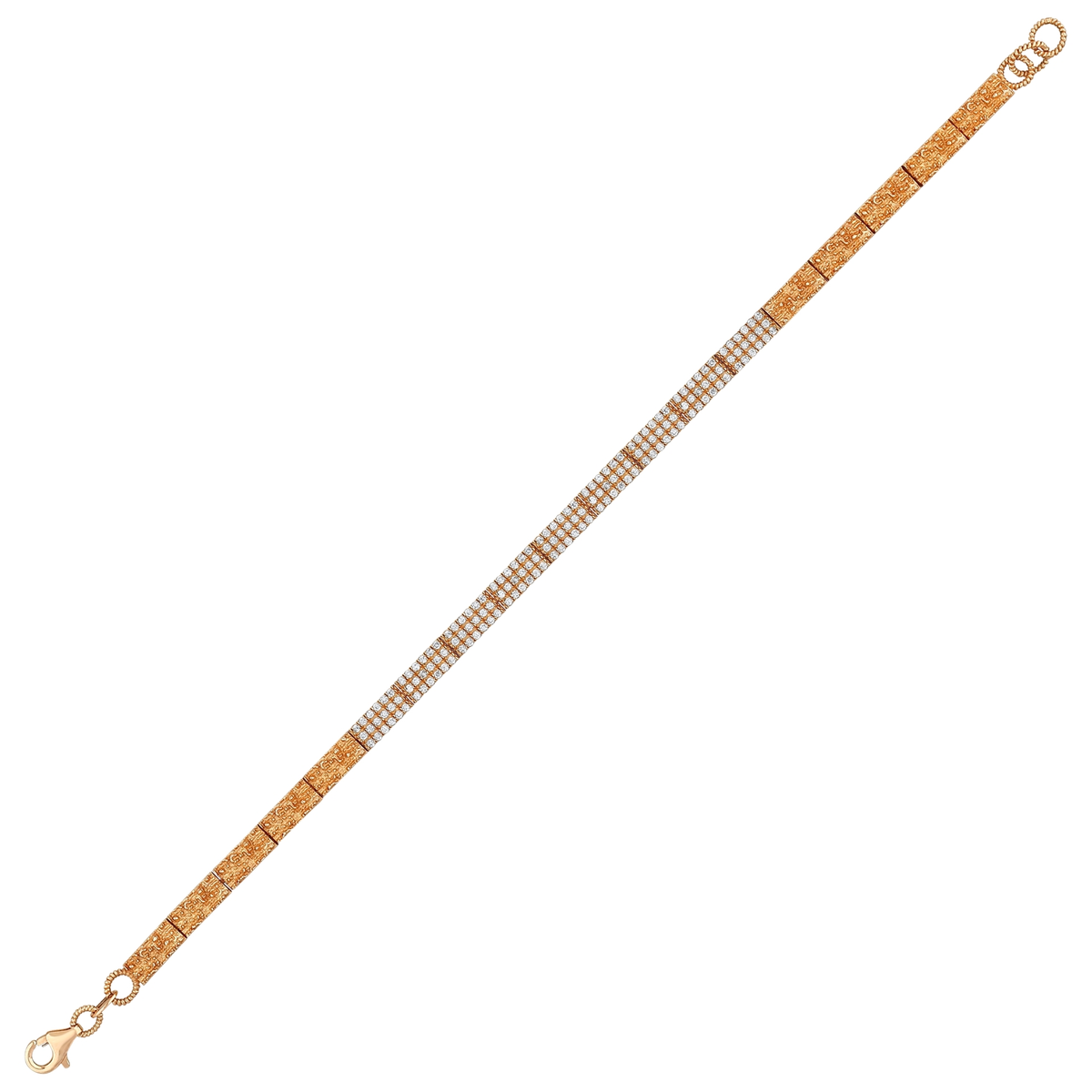 0.72 ct natural diamond three-row pavé link bracelet in 14K rose gold, full length with lobster clasp