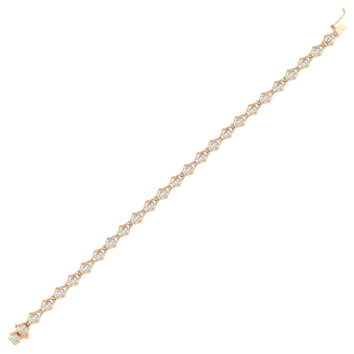 1.18 ct natural diamond two-tone link bracelet in 14K rose gold with white-gold diamond channels, full length