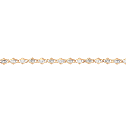 Close view of the rose gold pyramid links and white-gold diamond channels