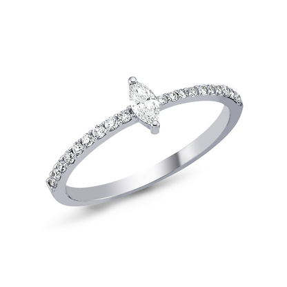 0.25 ct natural marquise diamond solitaire ring with a pavé band in 18K white gold