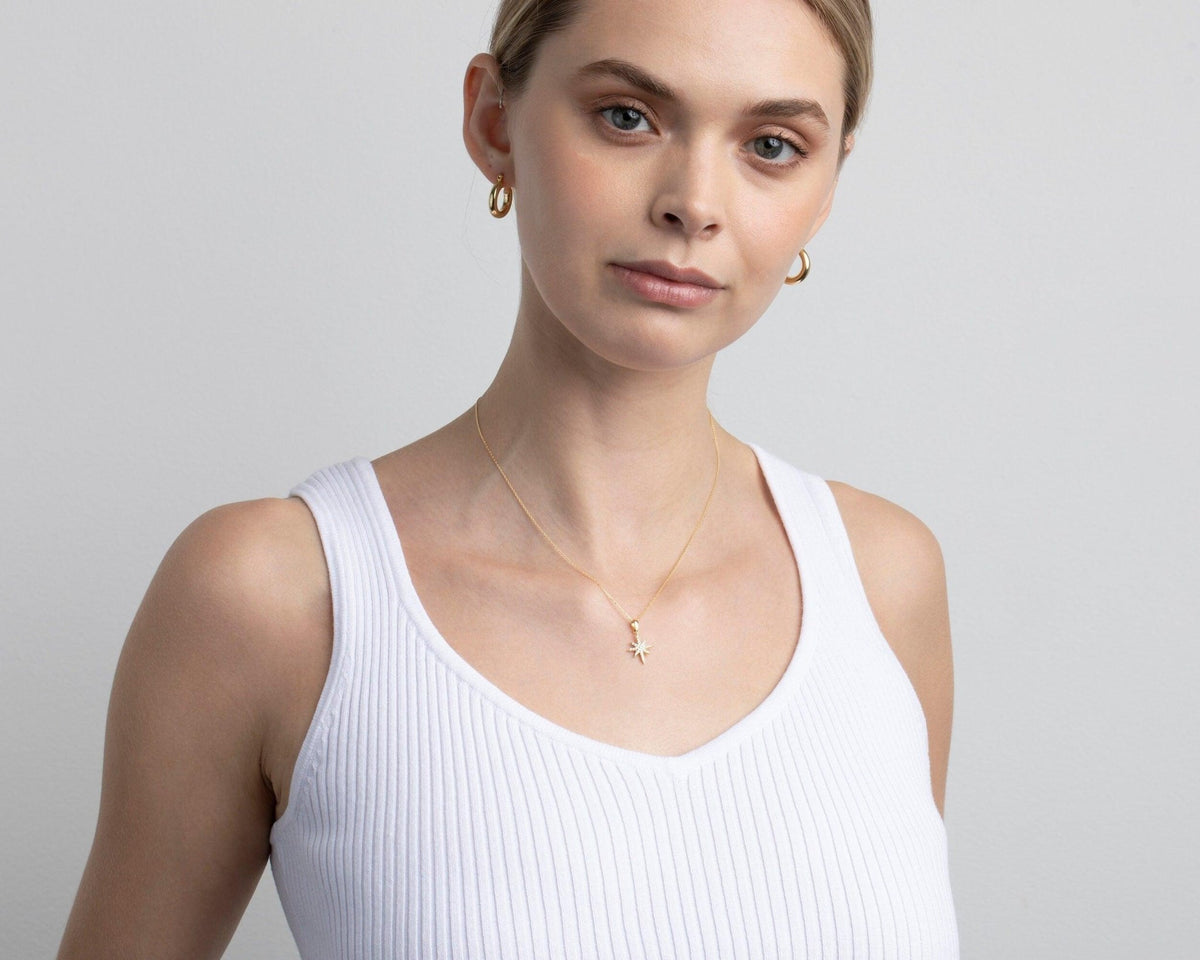 The North Star Necklace styled in 18K Gold Vermeil — elegant everyday jewelry. Tarnish-resistant.