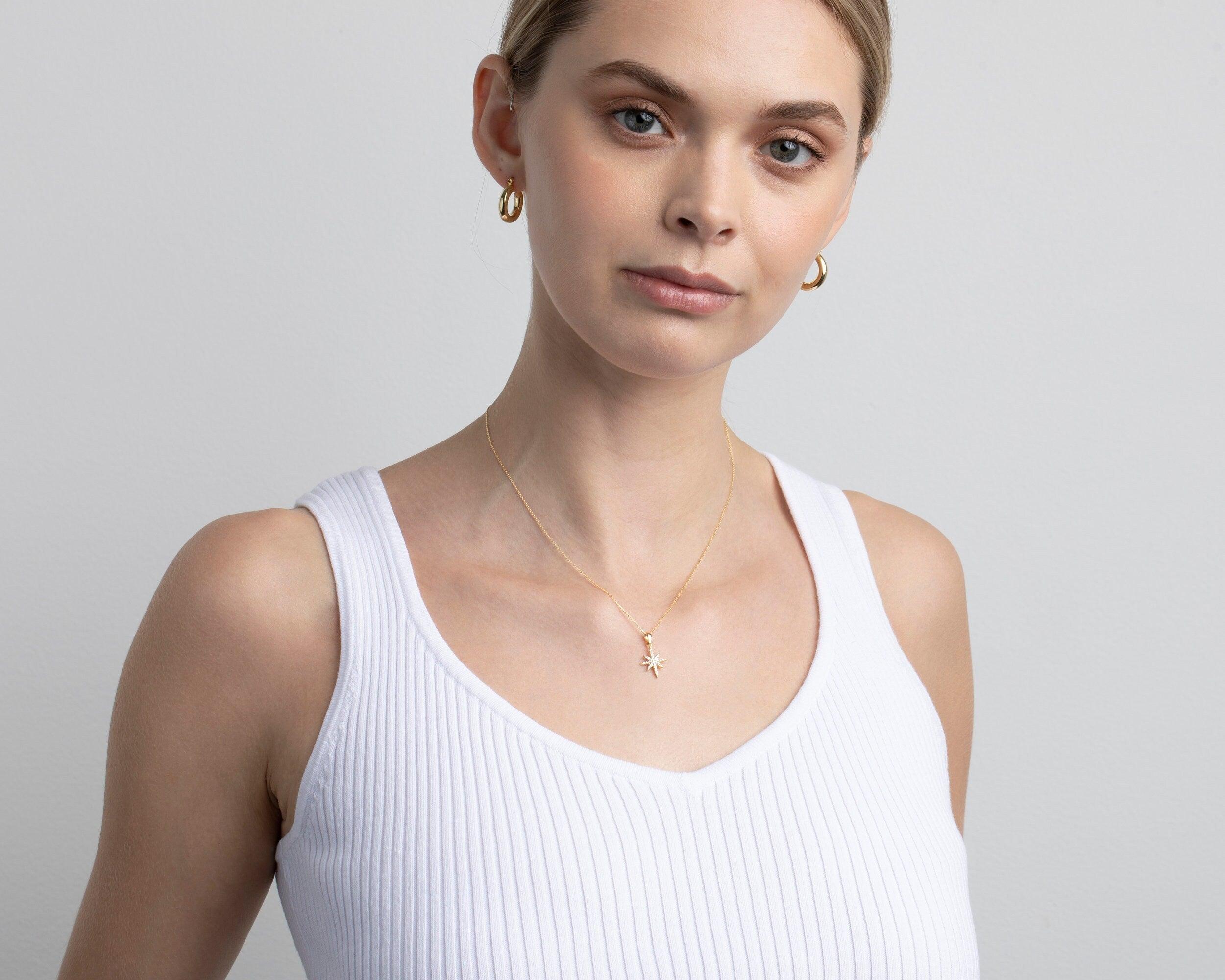 The North Star Necklace styled in 18K Gold Vermeil — elegant everyday jewelry. Tarnish-resistant.