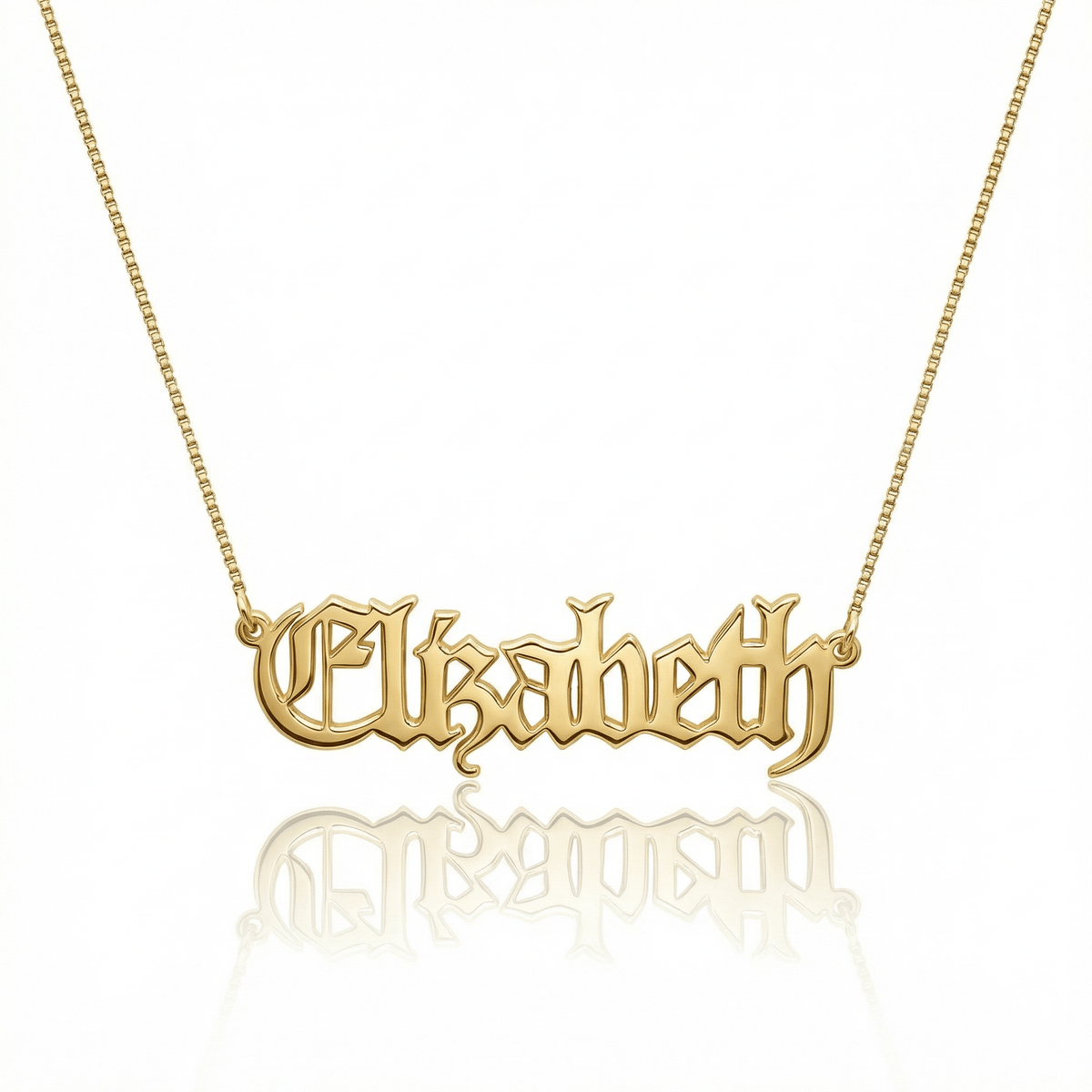 Old English Name Necklace in 18K Gold Vermeil. Tarnish-resistant, perfect for daily wear.