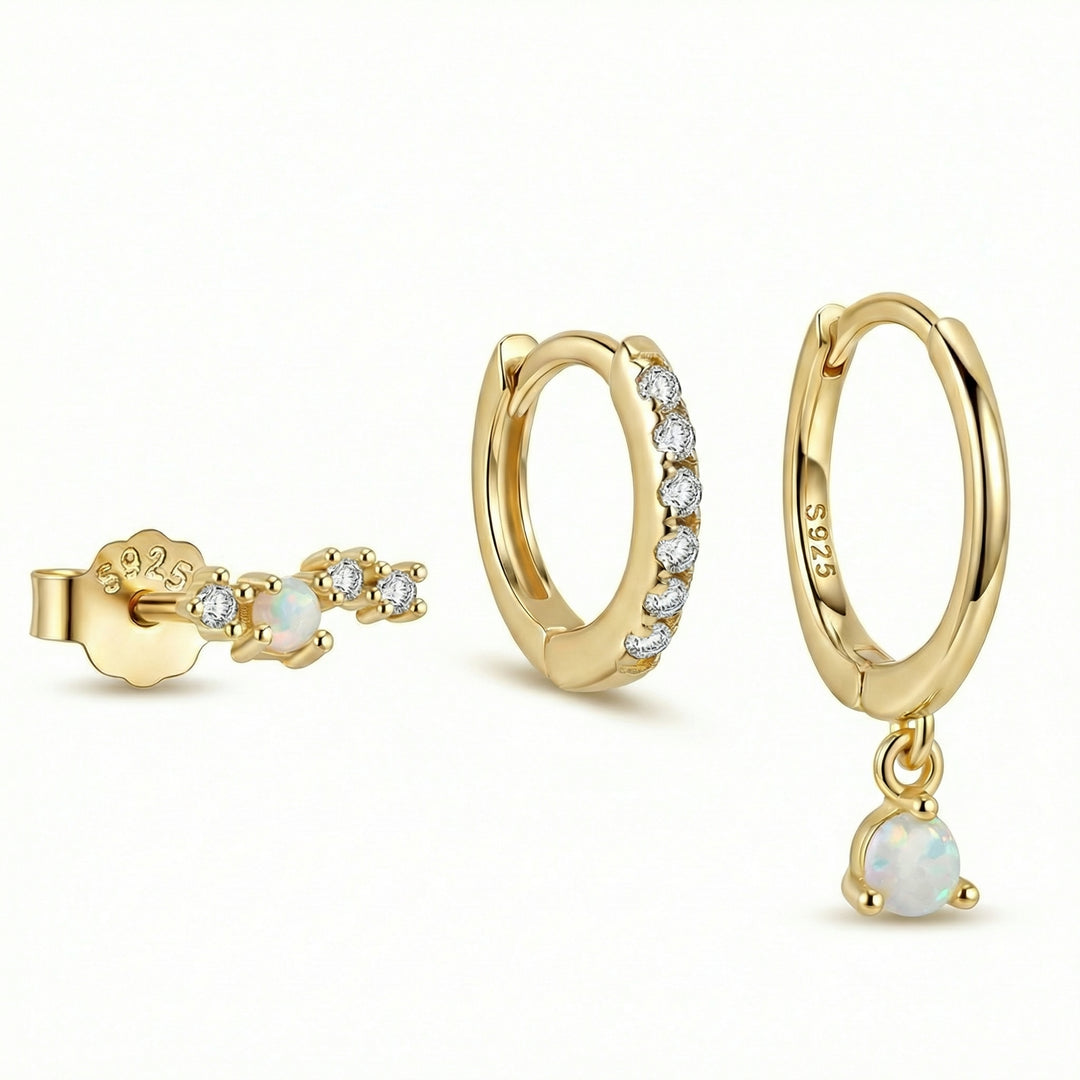 Opal Earring Set in 18K Gold Vermeil with Opal. No green marks, perfect for daily wear.