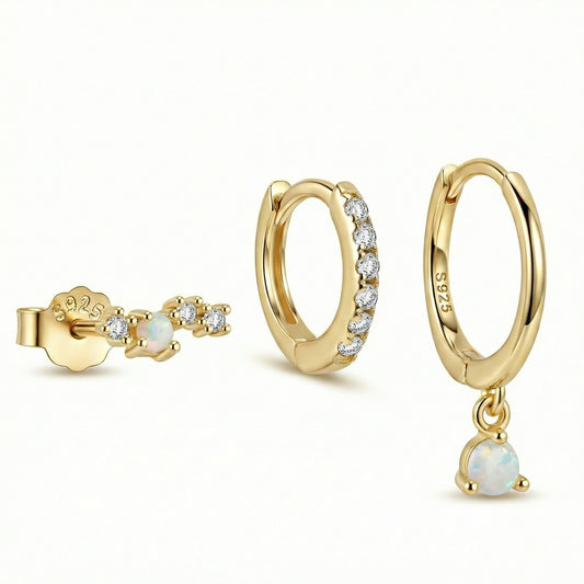 Opal Earring Set in 18K Gold Vermeil with Opal. No green marks, perfect for daily wear.