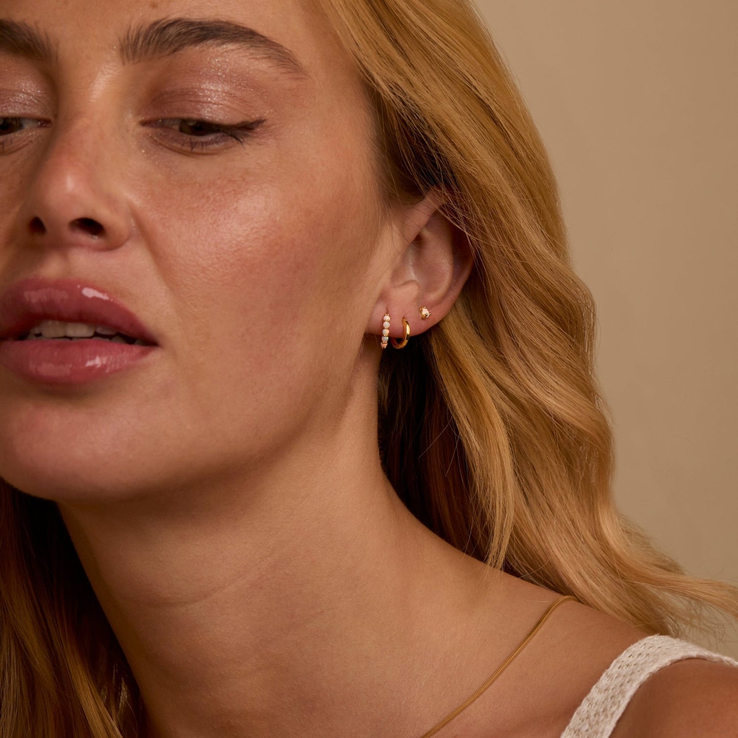 Opal Hoops Studs Earring Set as a thoughtful birthday gift in 18K Gold Vermeil with Opal. Hypoallergenic for sensitive ears.