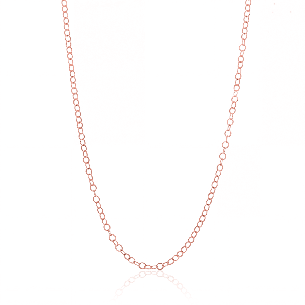 Rose gold oval cable chain necklace, 3 mm oval link chain on white background