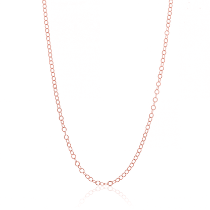 Rose gold oval cable chain necklace, 3 mm oval link chain on white background