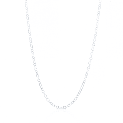 Silver oval cable chain necklace, 3 mm oval link chain on white background