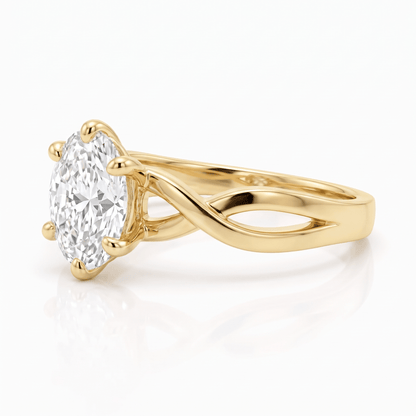 Side view showing the two crossing strands of the 14K solid gold twist band