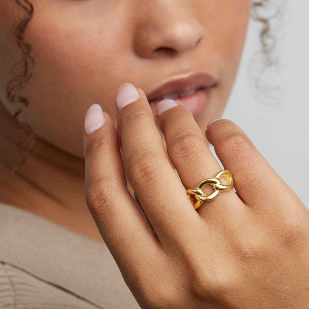 Oversize Chain Ring in Glamour Jewelry House gift box — 18K Gold Vermeil graduation gift. Hypoallergenic, no green marks.