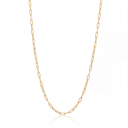 Paperclip chain necklace in 18K gold, 2.5 mm elongated link chain on white background