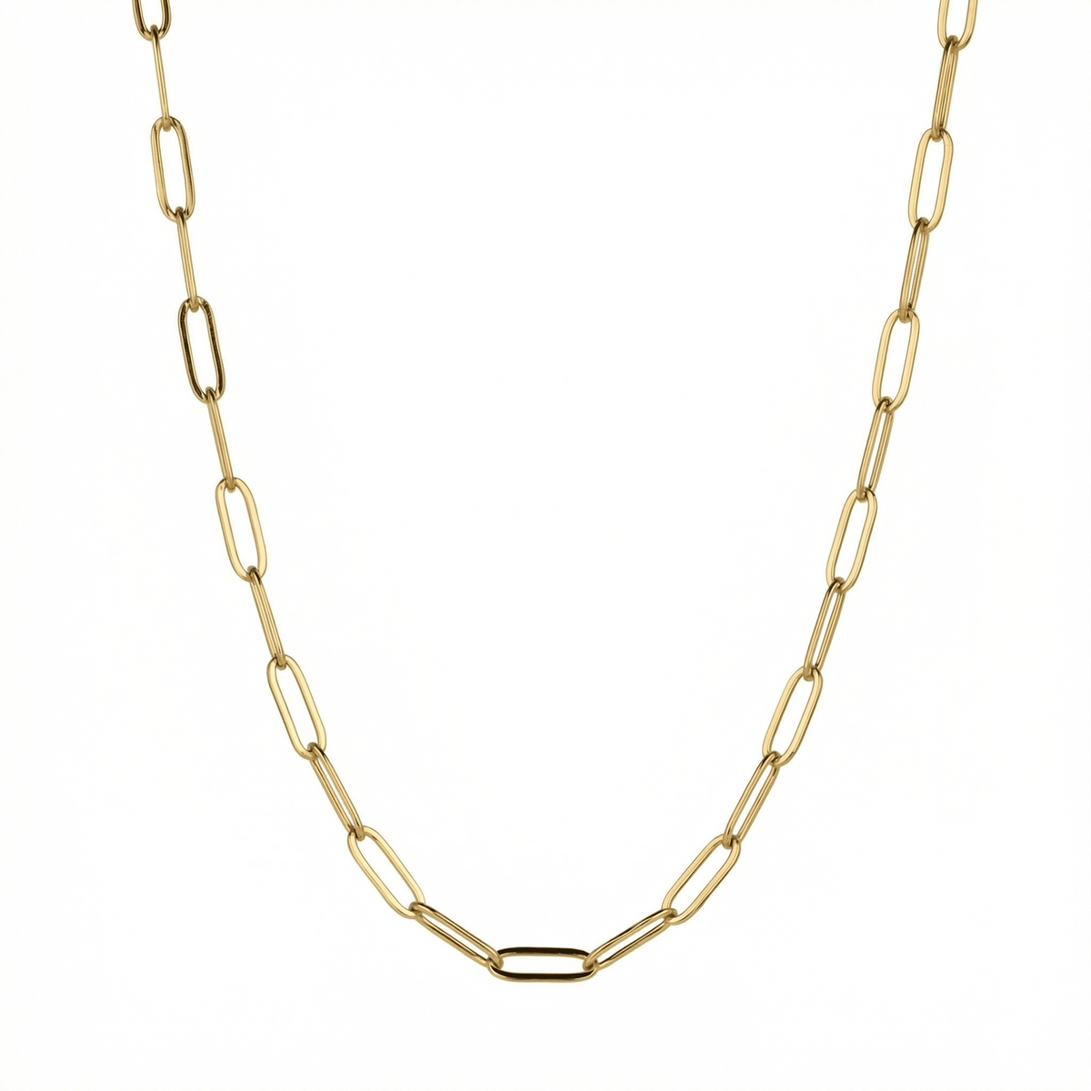 Paperclip Necklace in Gold-Plated Steel. Tarnish-resistant, perfect for daily wear.