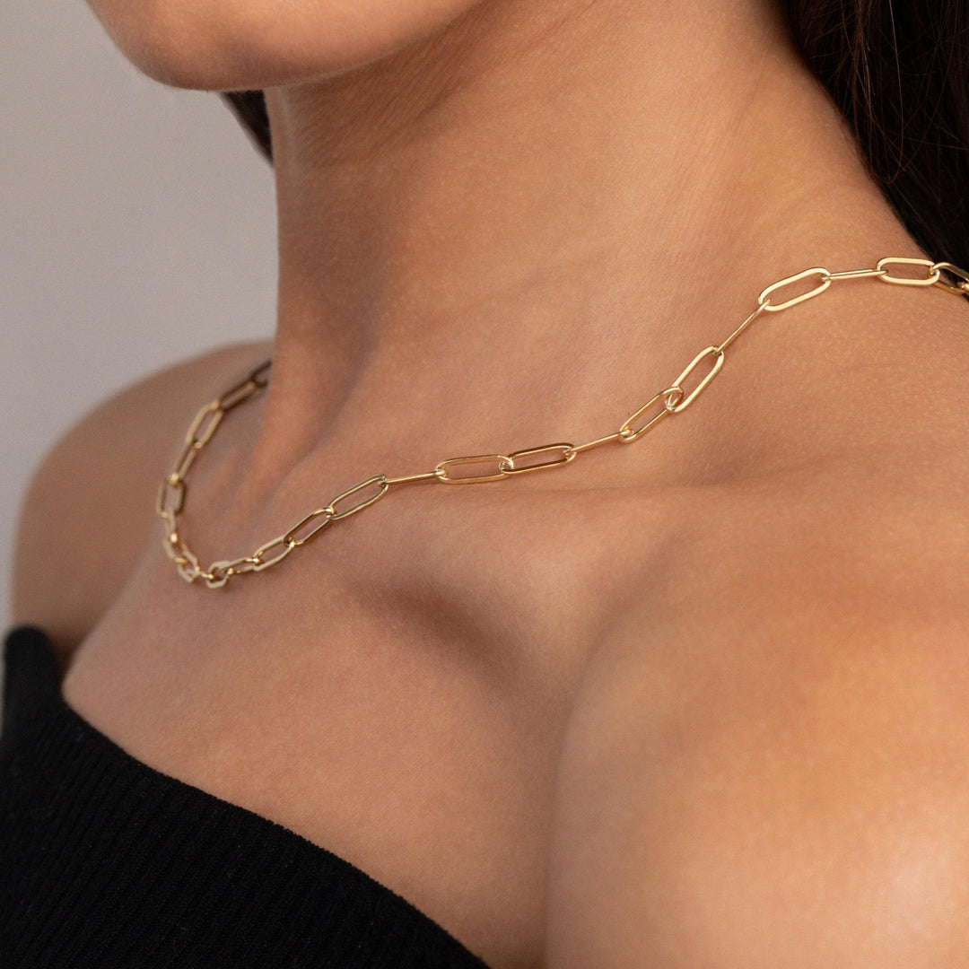 Paperclip Necklace in Glamour Jewelry House gift box — Gold-Plated Steel anniversary gift. Tarnish-resistant.