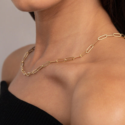 Paperclip Necklace in Glamour Jewelry House gift box — Gold-Plated Steel anniversary gift. Tarnish-resistant.