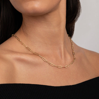 The Paperclip Necklace as an anniversary gift in Gold-Plated Steel. Safe for sensitive skin, made for keeping.