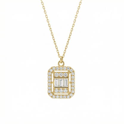 Pavé Baguette Necklace in 18K Gold Vermeil with CZ Diamond. Tarnish-resistant, perfect for daily wear.