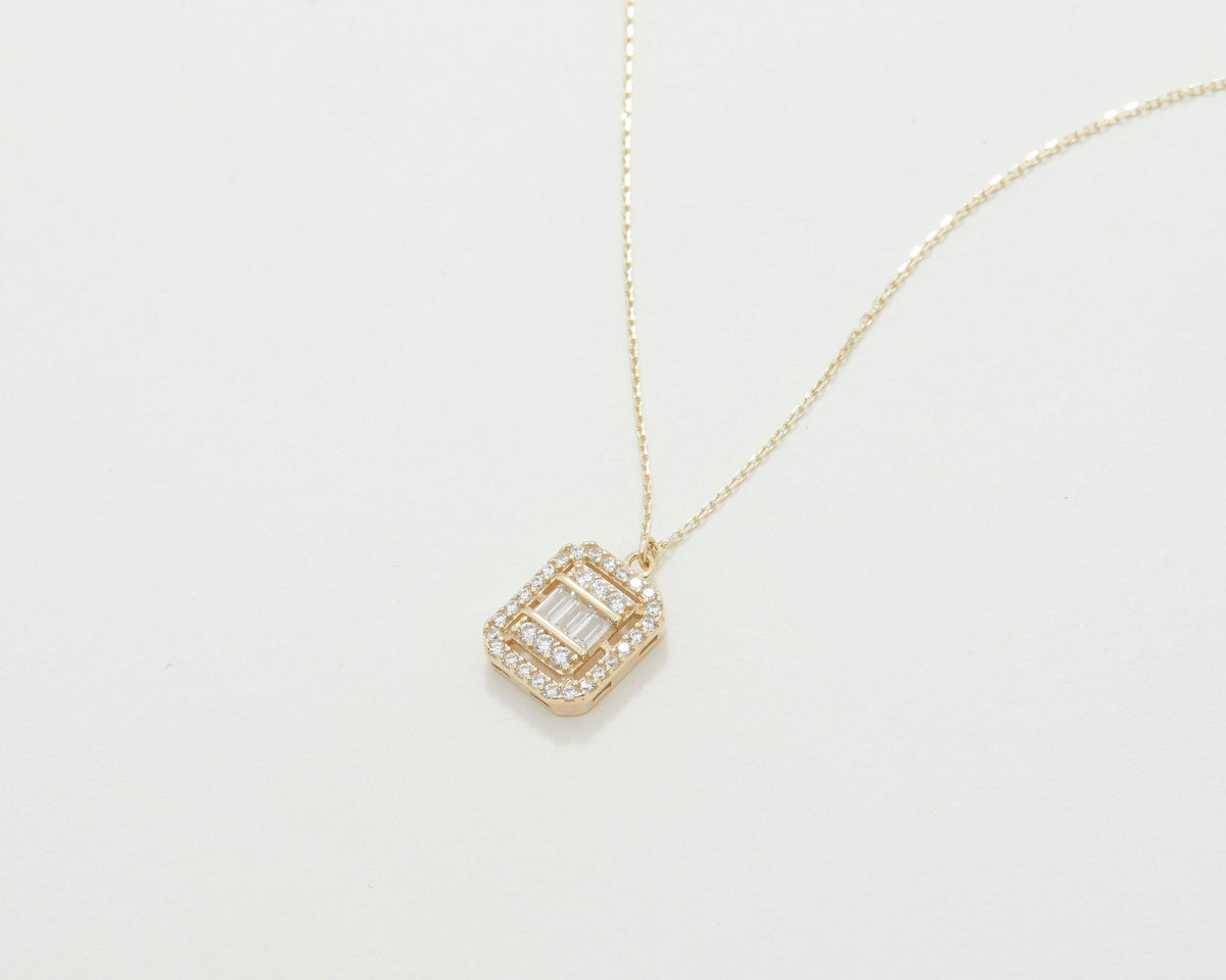 Pavé Baguette Necklace in Glamour Jewelry House gift box — 18K Gold Vermeil anniversary gift. Tarnish-resistant.