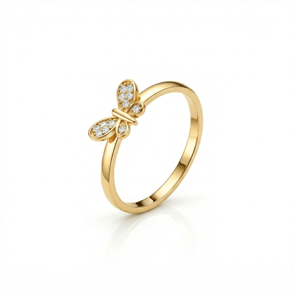 Pavé Butterfly Ring in 18K Gold Vermeil with CZ Diamond. Tarnish-resistant, perfect for daily wear.
