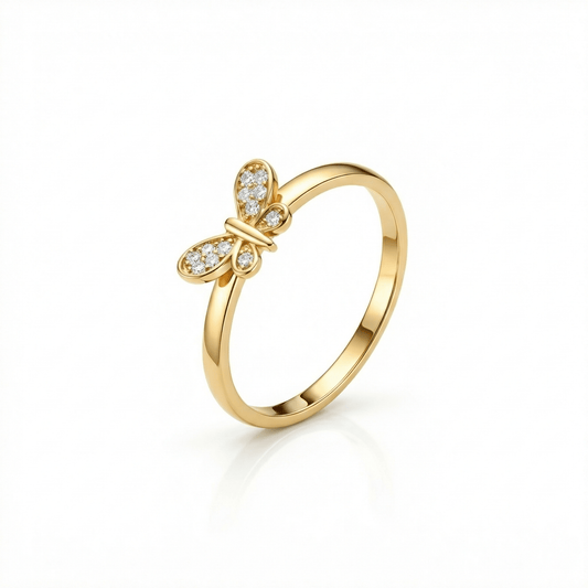 Pavé Butterfly Ring in 18K Gold Vermeil with CZ Diamond. Tarnish-resistant, perfect for daily wear.