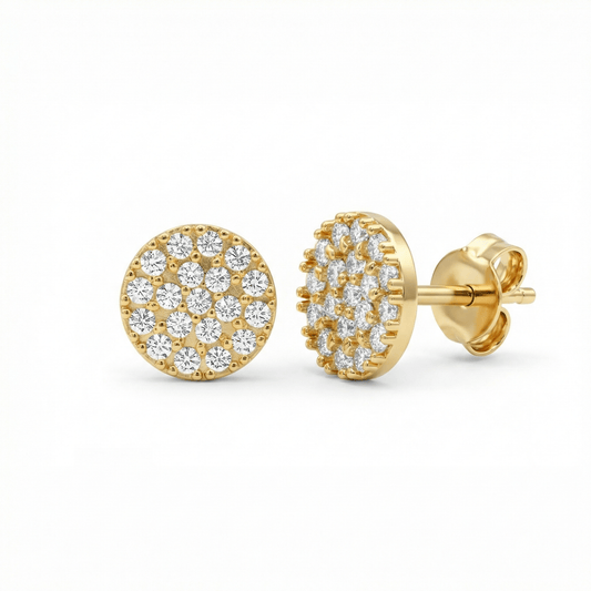 Pavé Diamond Small Stud Earrings in 18K Gold Vermeil with CZ Diamond. No green marks, perfect for daily wear.