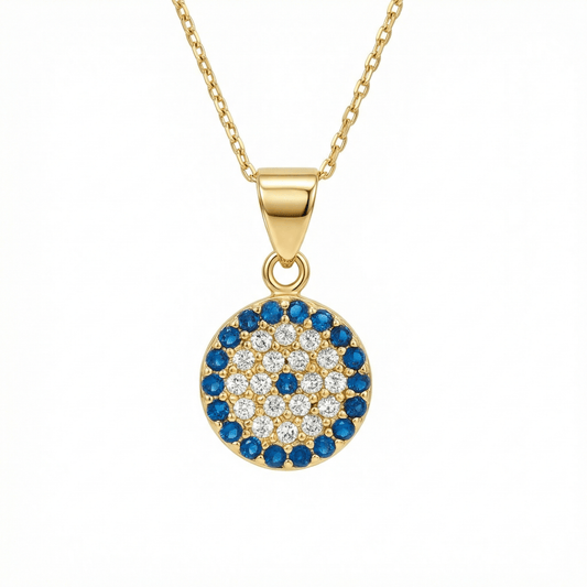 Pavé Evil Eye Necklace in 18K Gold Vermeil with CZ Diamond. Tarnish-resistant, perfect for daily wear.