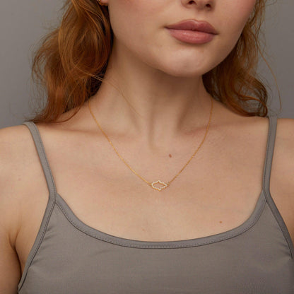 The Pavé Hamsa Hand Necklace as an anniversary gift in 18K Gold Vermeil. Tarnish-resistant, made for keeping.