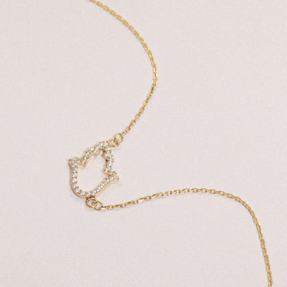 Pavé Hamsa Hand Necklace in Glamour Jewelry House gift box — 18K Gold Vermeil anniversary gift. Hypoallergenic, no green.
