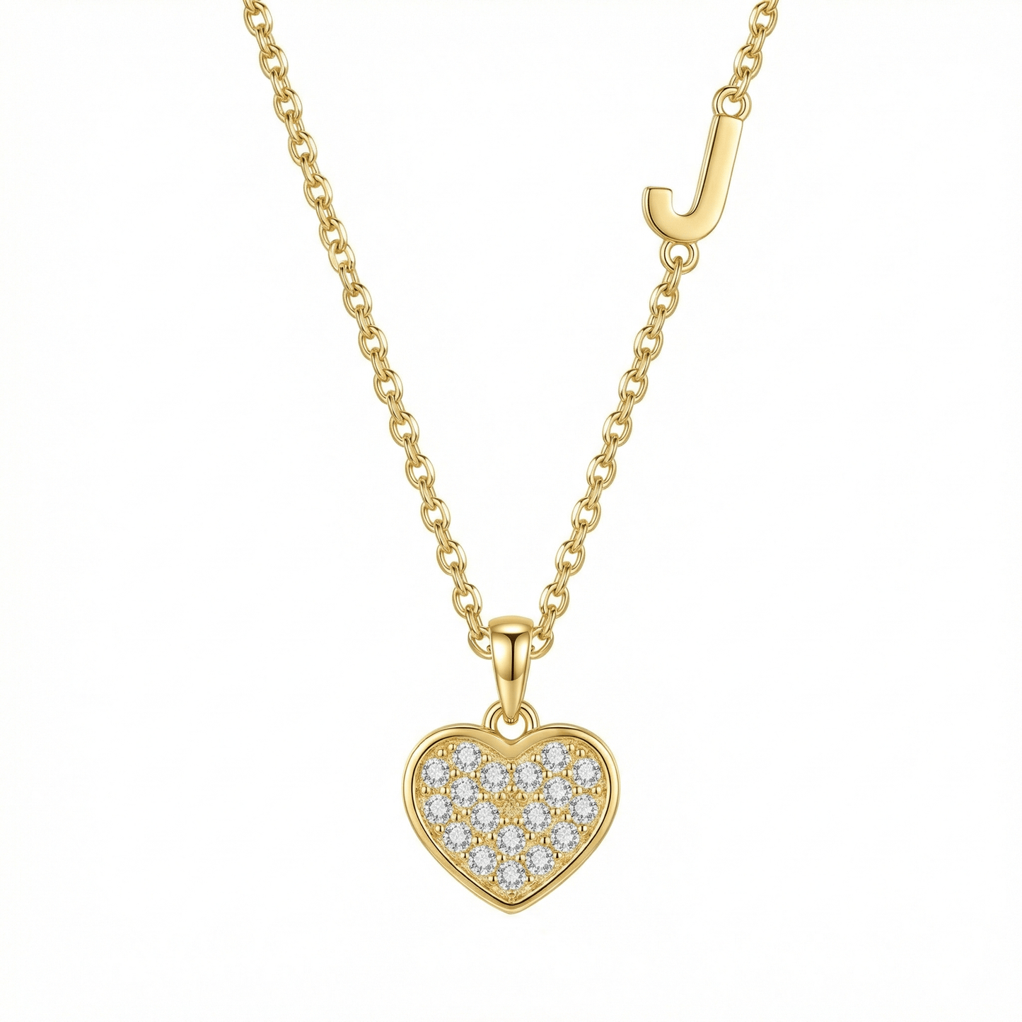 Pavé Heart Initial Necklace in 18K Gold Vermeil with CZ Diamond. Tarnish-resistant, perfect for daily wear.