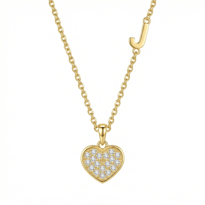 Pavé Heart Initial Necklace in 18K Gold Vermeil with CZ Diamond. Tarnish-resistant, perfect for daily wear.