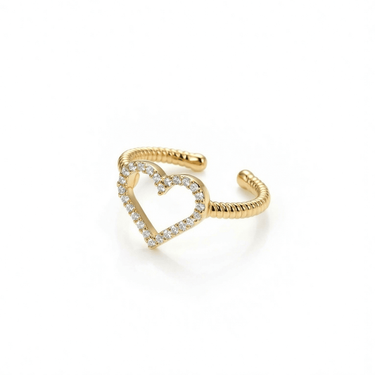Pavé Heart Ring in 18K Gold Vermeil with CZ Diamond. Tarnish-resistant, perfect for daily wear.
