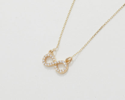 Pavé Infinity Pendant Necklace in Glamour Jewelry House gift box — 18K Gold Vermeil bachelorette gift. Tarnish-resistant.